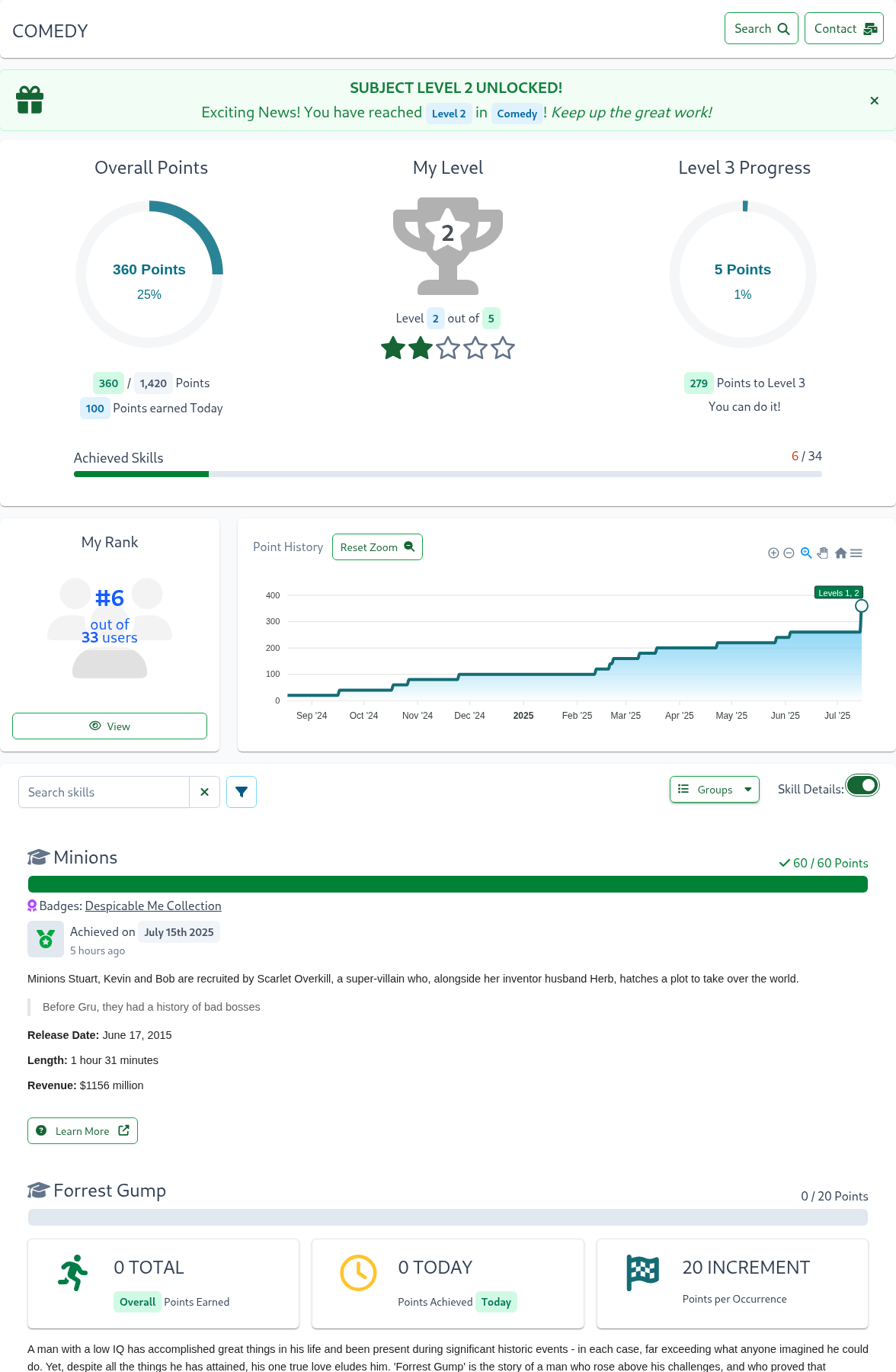 Client Display Subject Expanded Skills Page