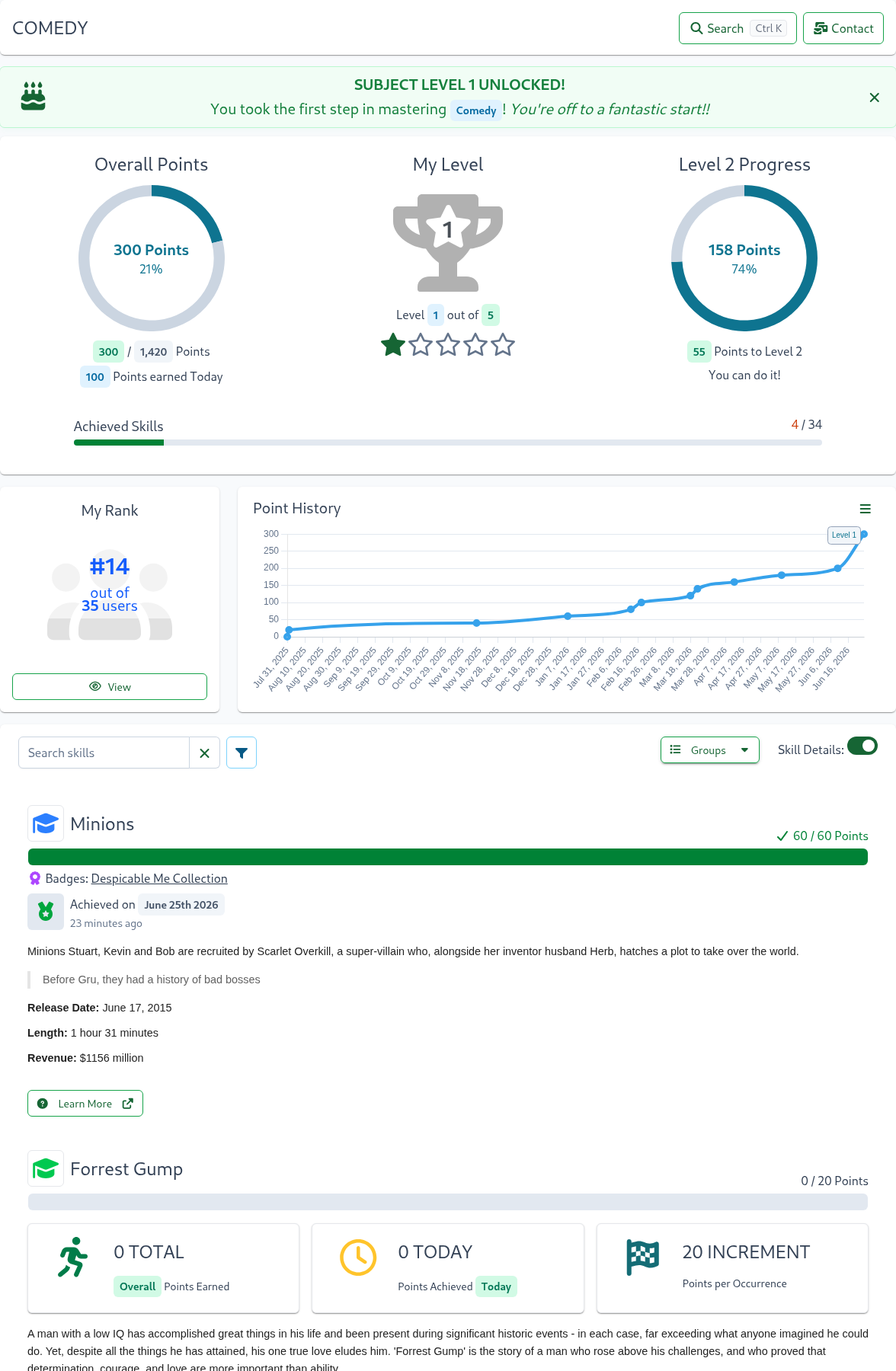 Client Display Subject Expanded Skills Page