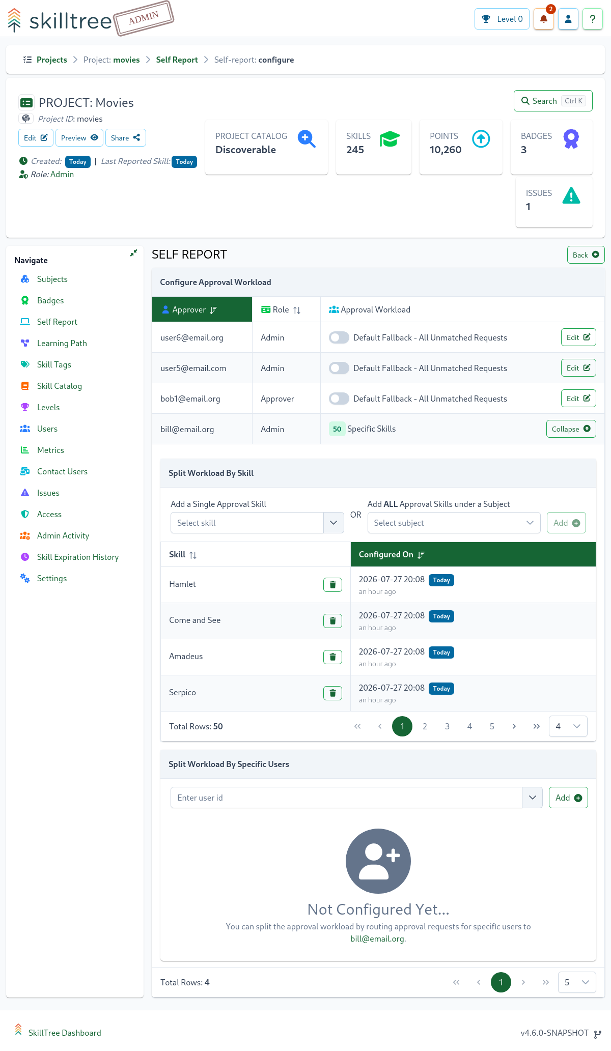 Self Report Configure Approval