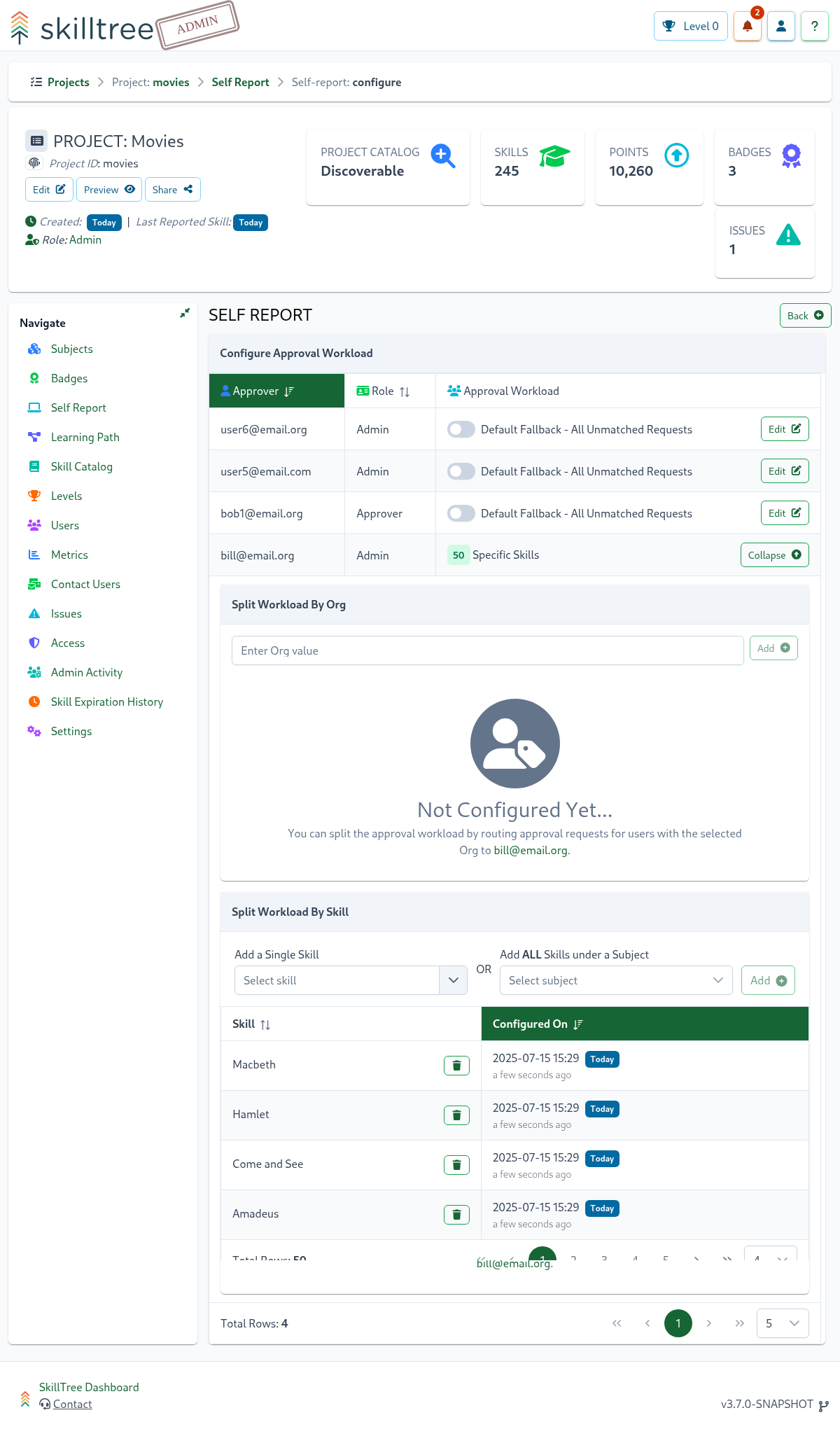 Self Report Configure Approval