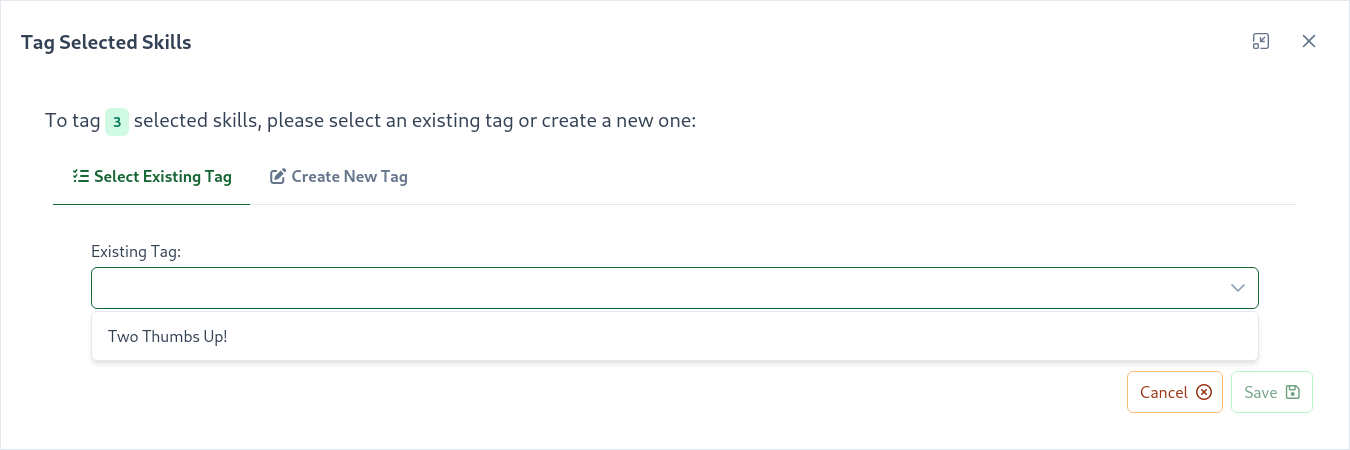 Existing tag menu