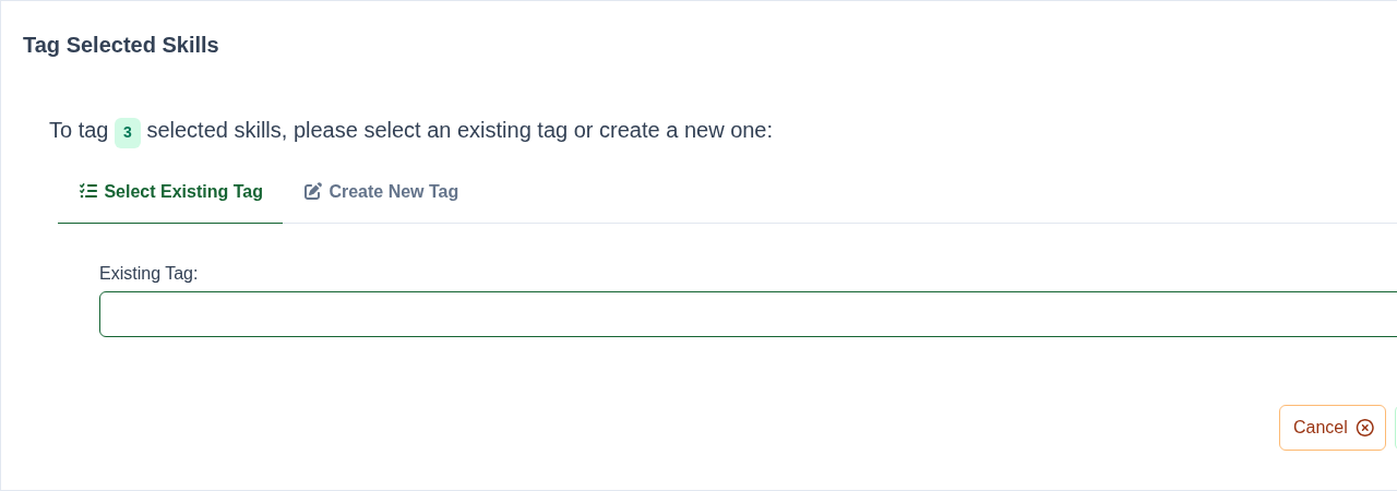 Existing tag menu