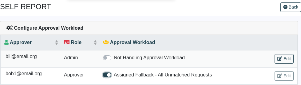 Self Report Configure Approval