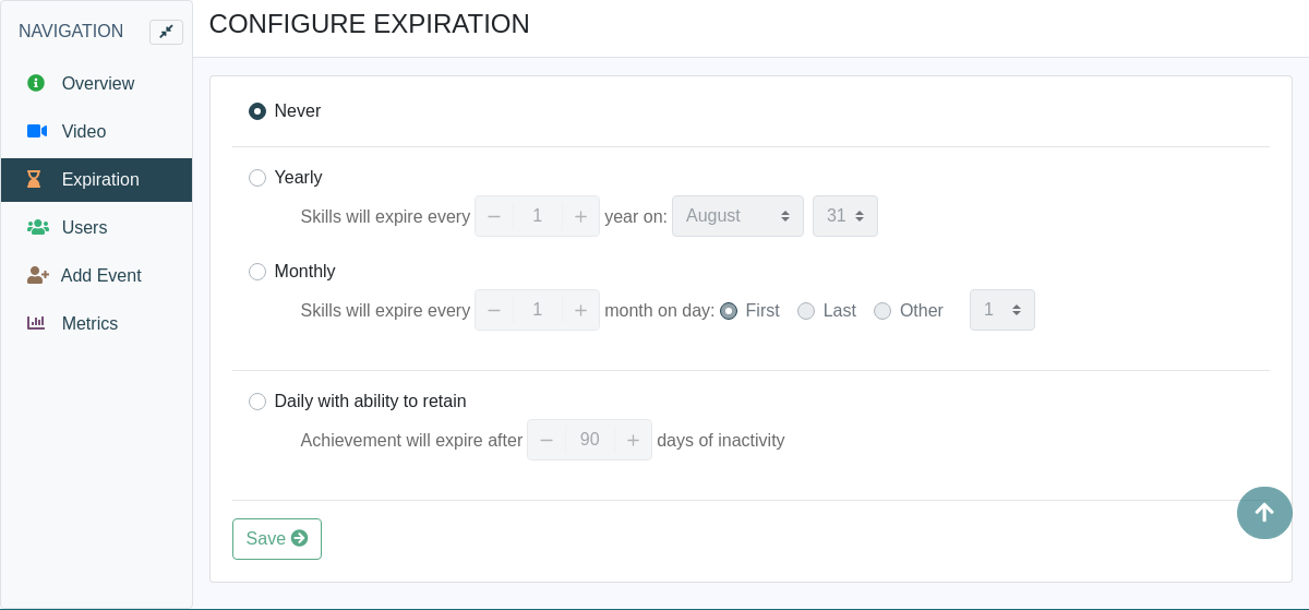 Expiration Config Page