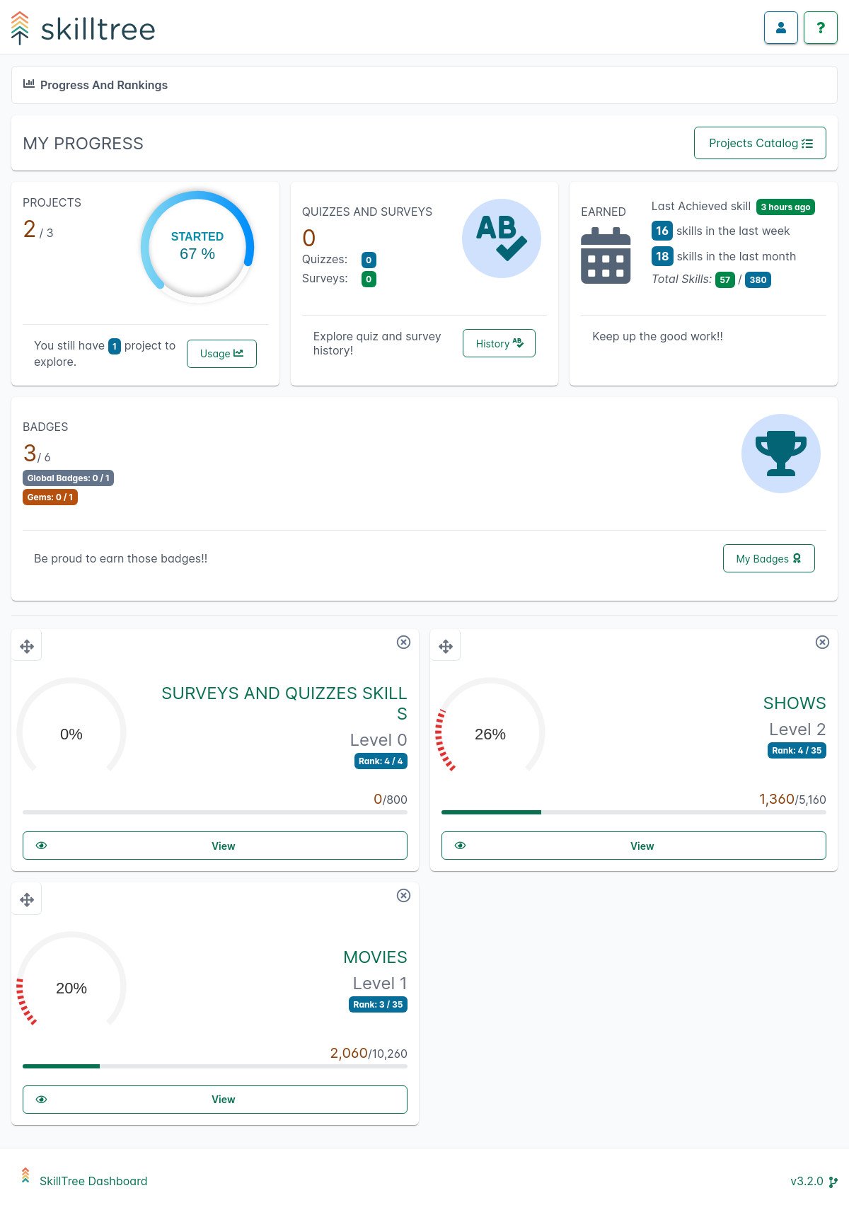 SkillTree Dashboard Progress And Ranking