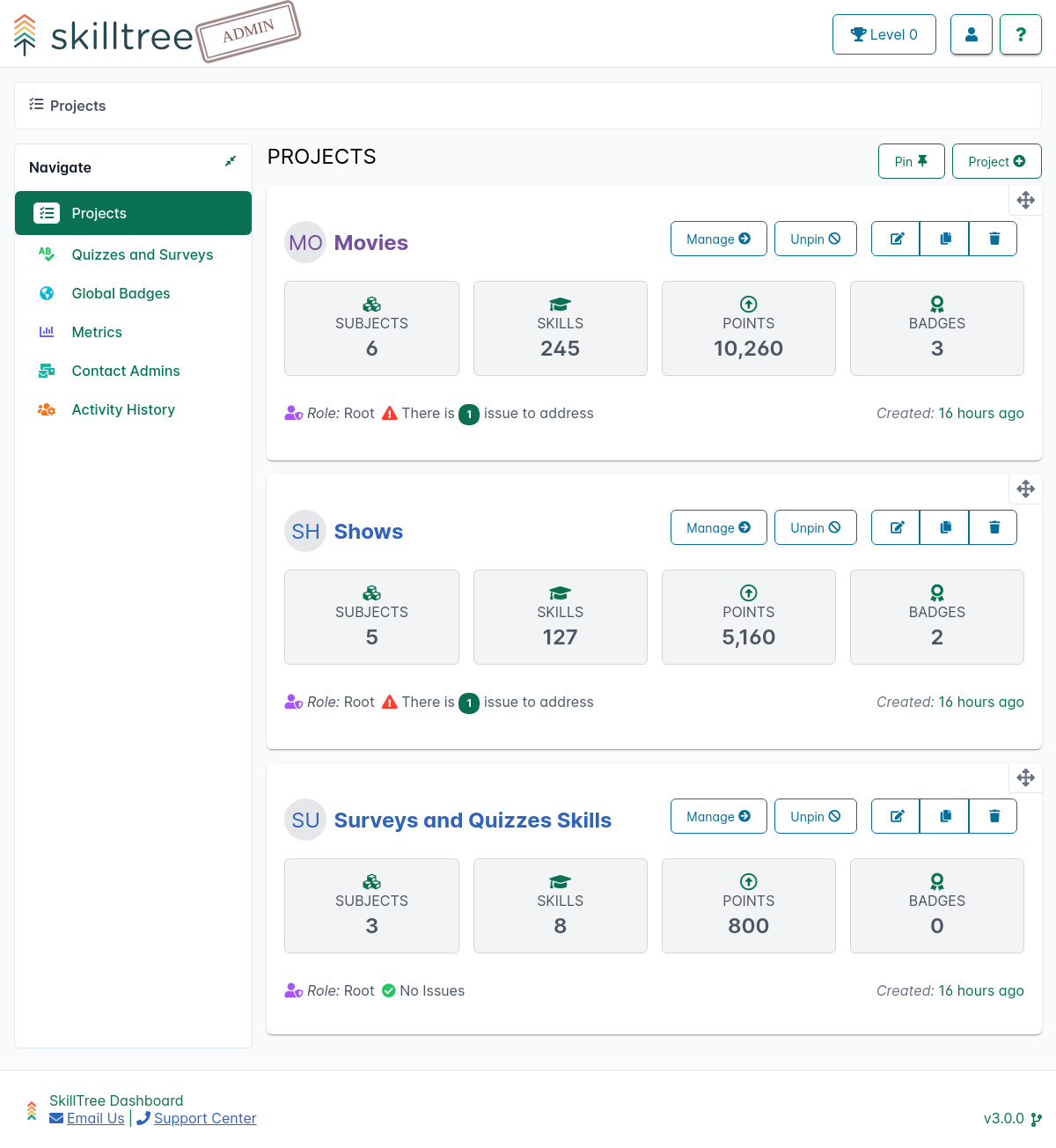 SkillTree Dashboard Admin View