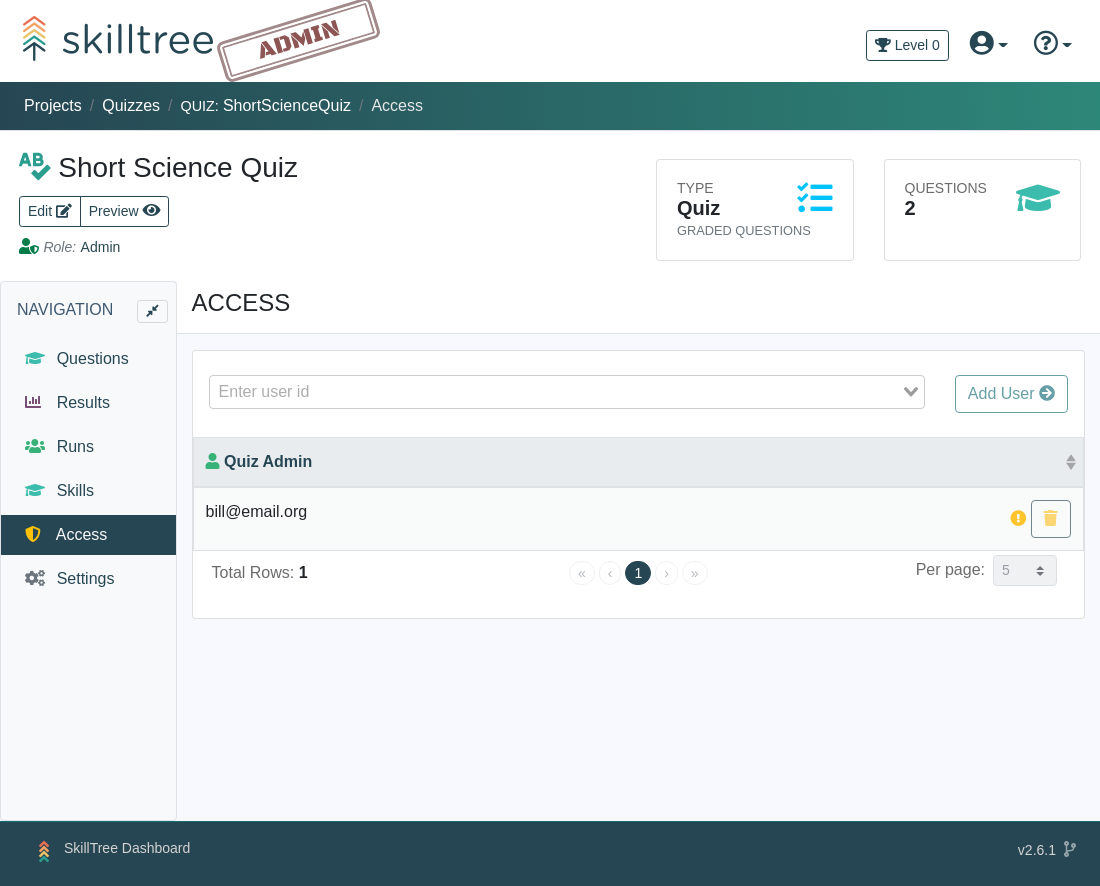 Quiz Access Page Screenshot