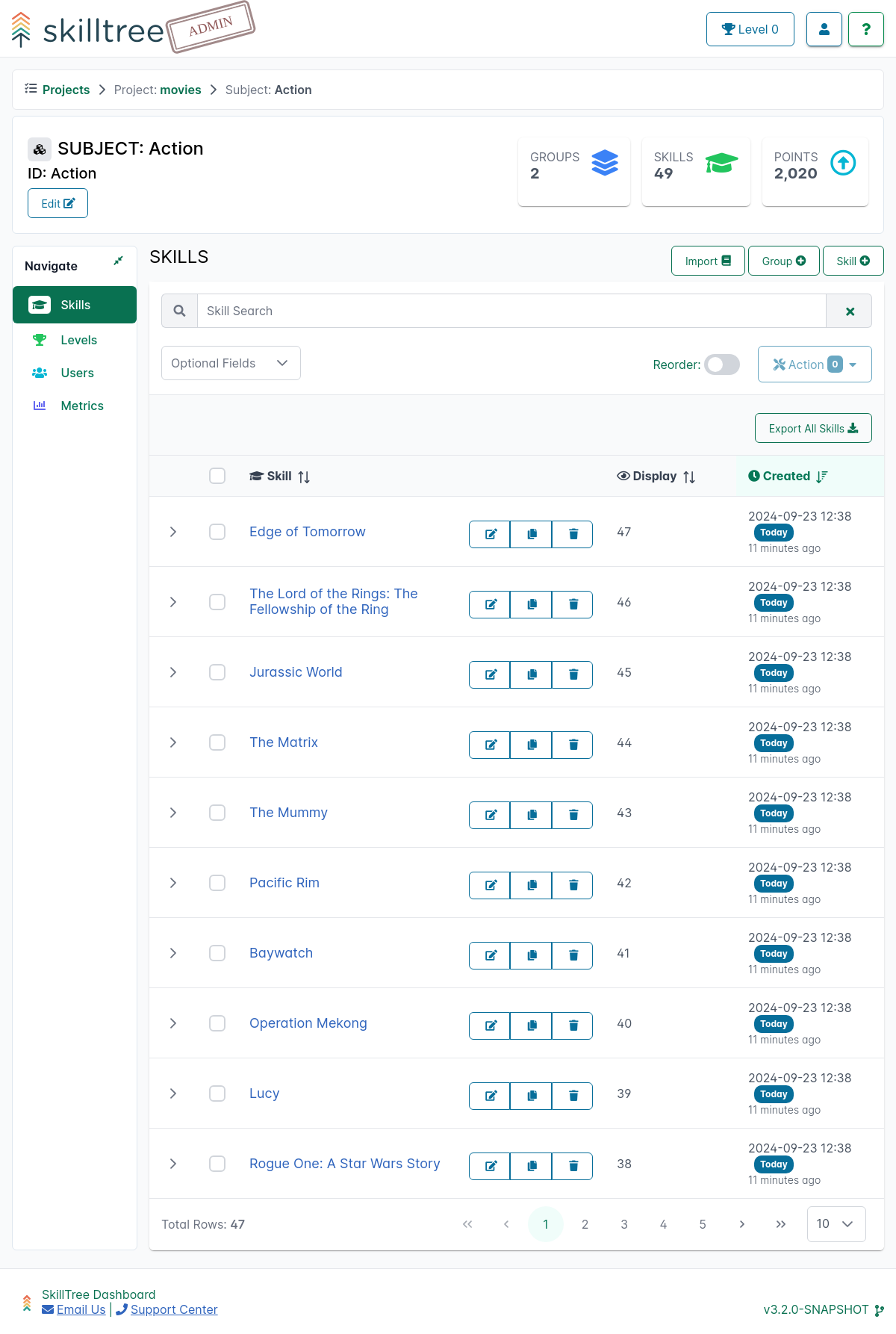 SkillTree Skills Page