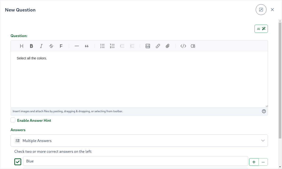 New Questions Modal Screenshot