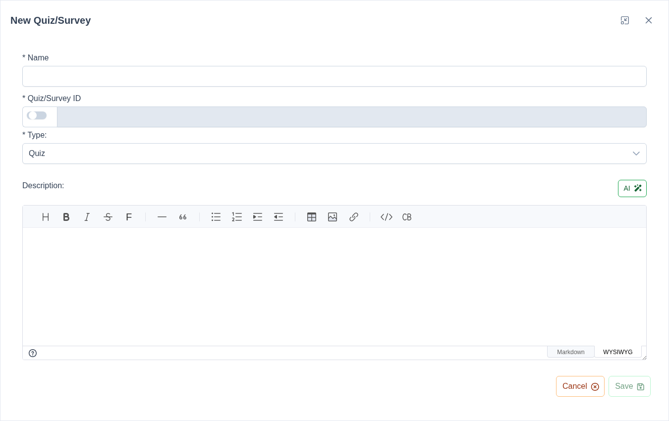 New Quiz Modal Screenshot