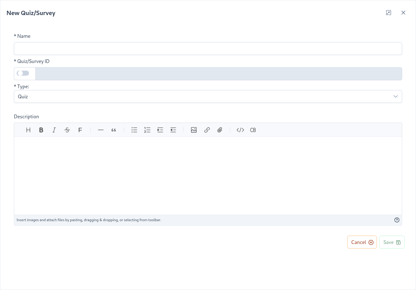 New Quiz Modal Screenshot
