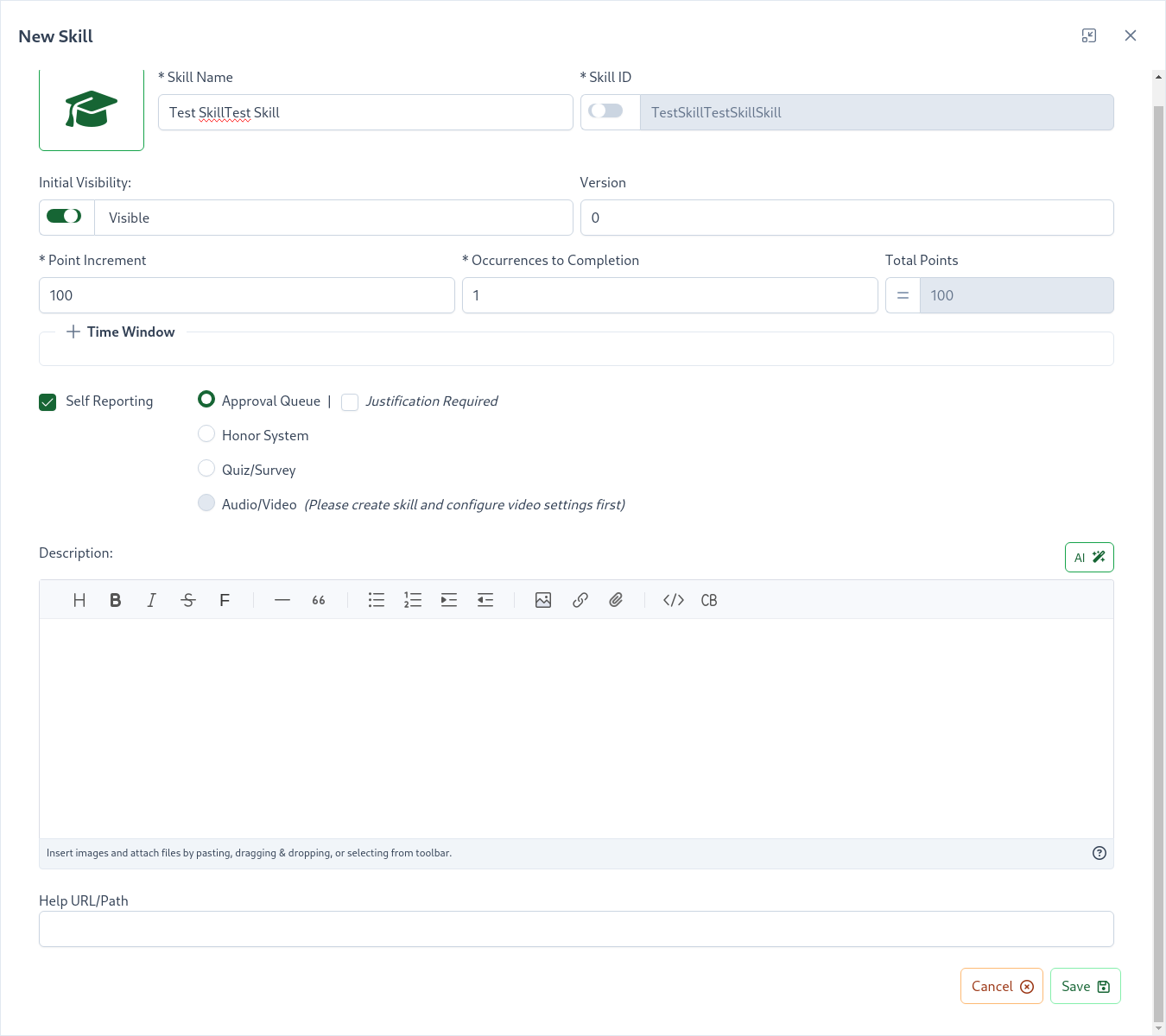 New Skill Modal Screenshot