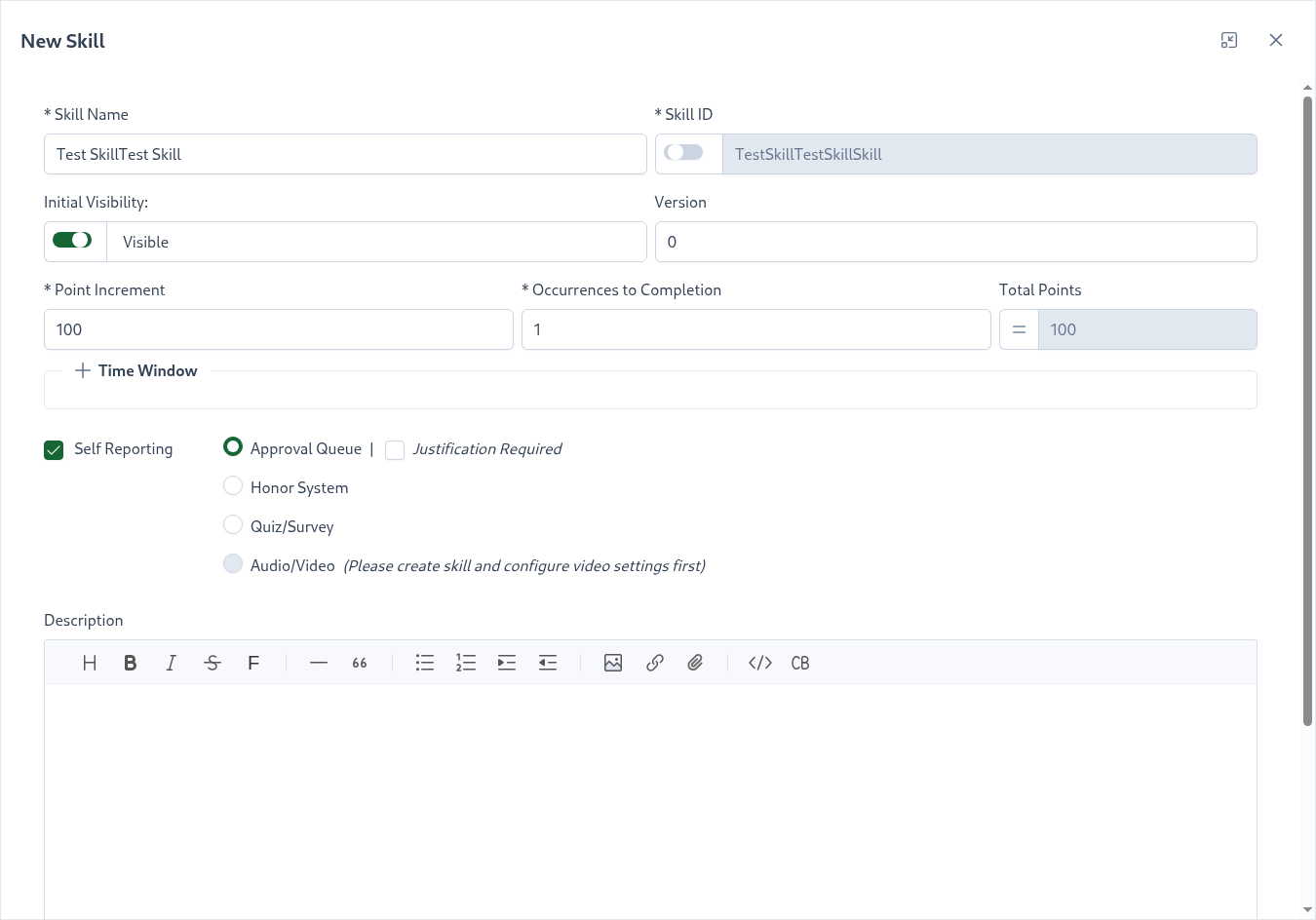 New Skill Modal Screenshot