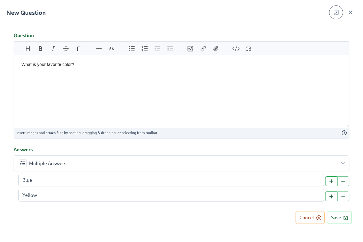 New Questions Modal Screenshot