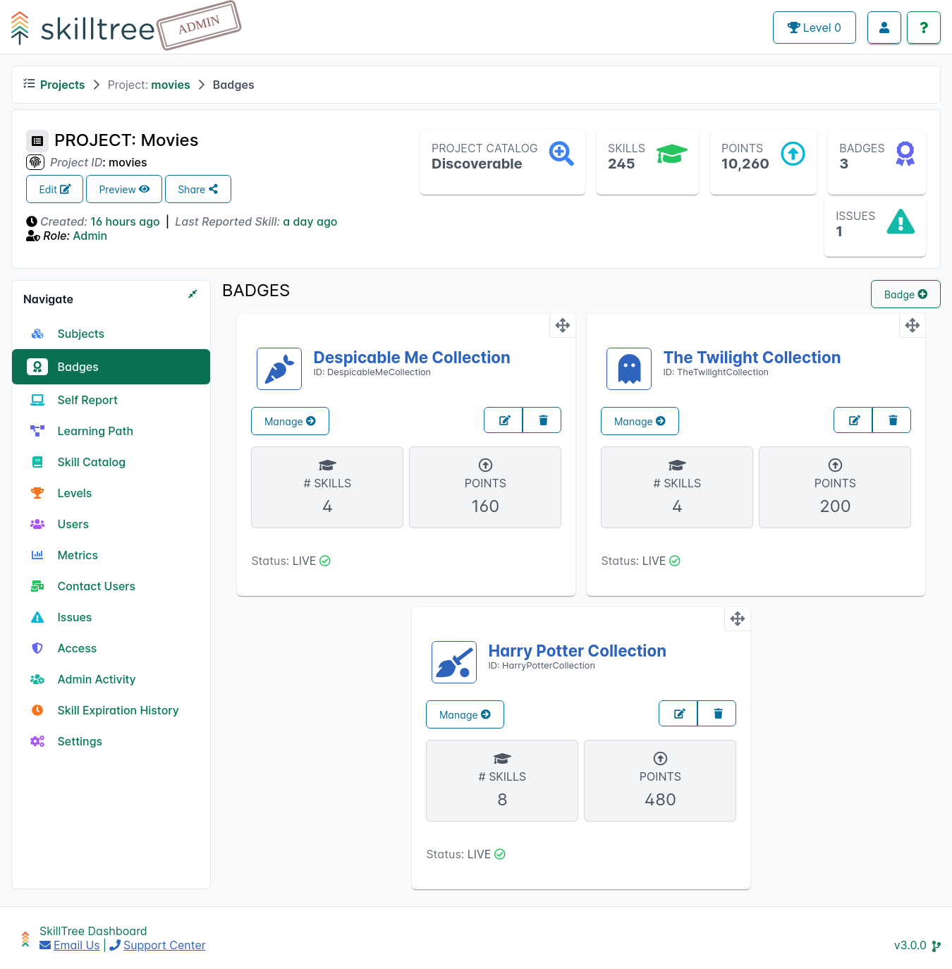 SkillsTree Dashboard Badges