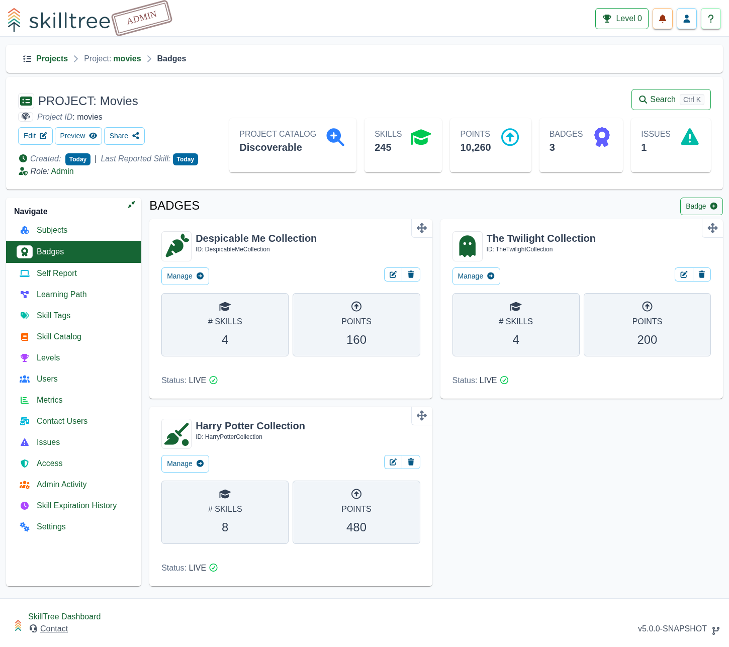 SkillsTree Dashboard Badges