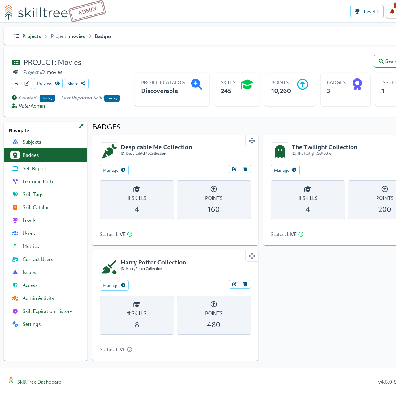 SkillsTree Dashboard Badges