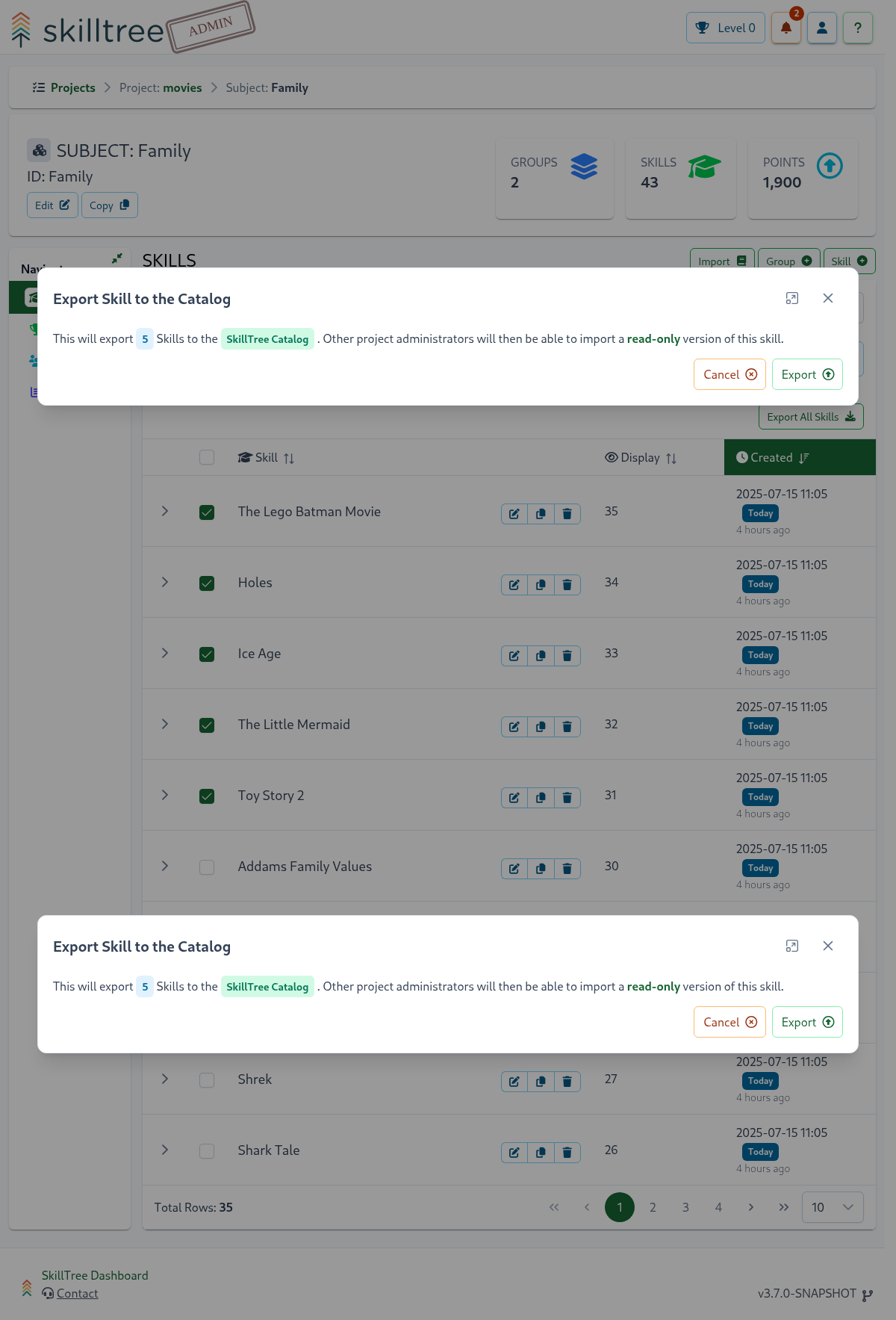 Export skills to Catalog