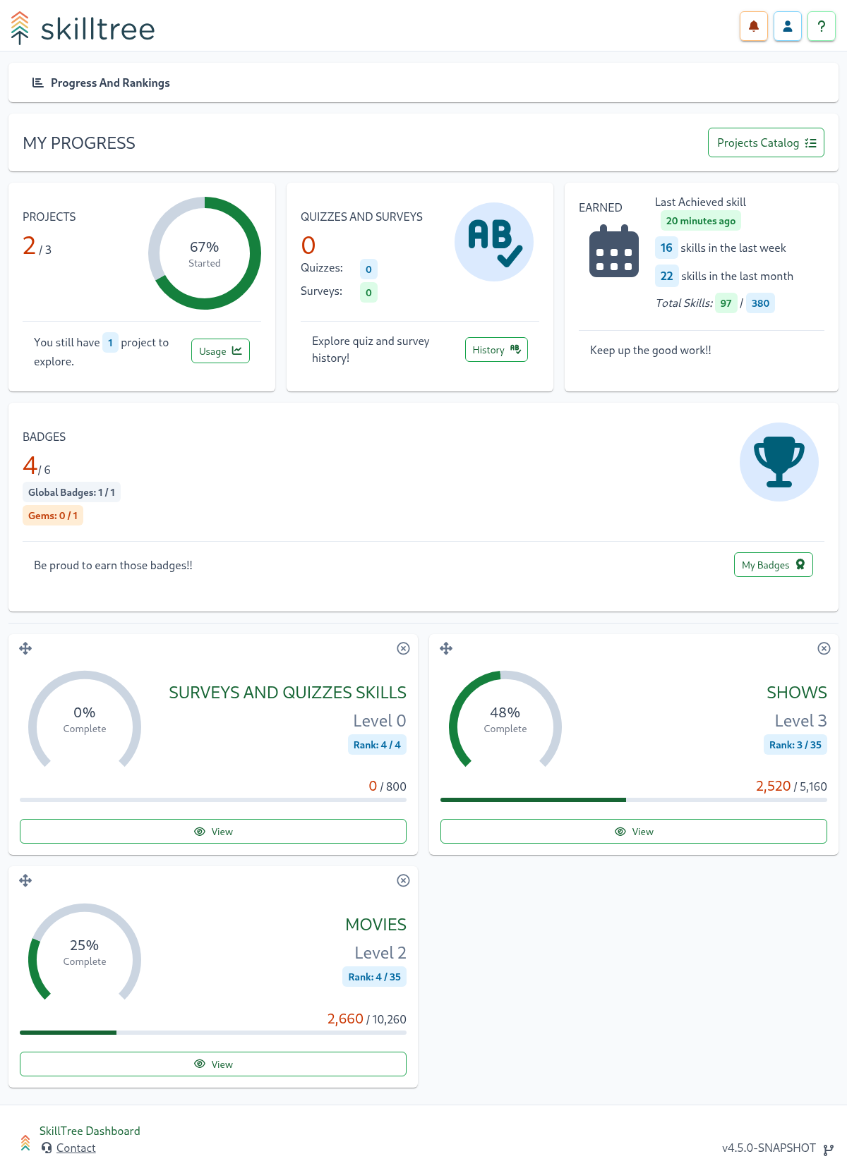 SkillTree Dashboard Progress And Ranking