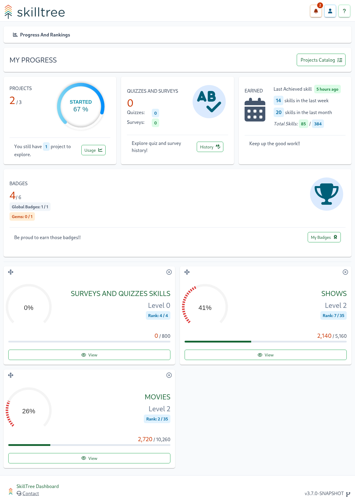 SkillTree Dashboard Progress And Ranking
