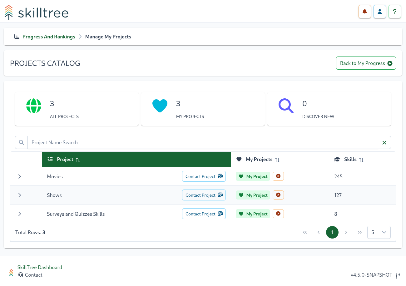 Manage My Projects Page