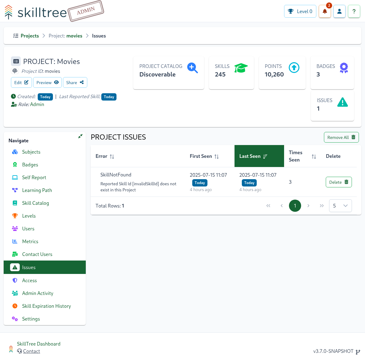 SkillTree Issues