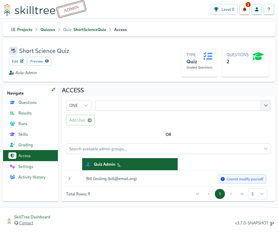 Quiz Access Page Screenshot