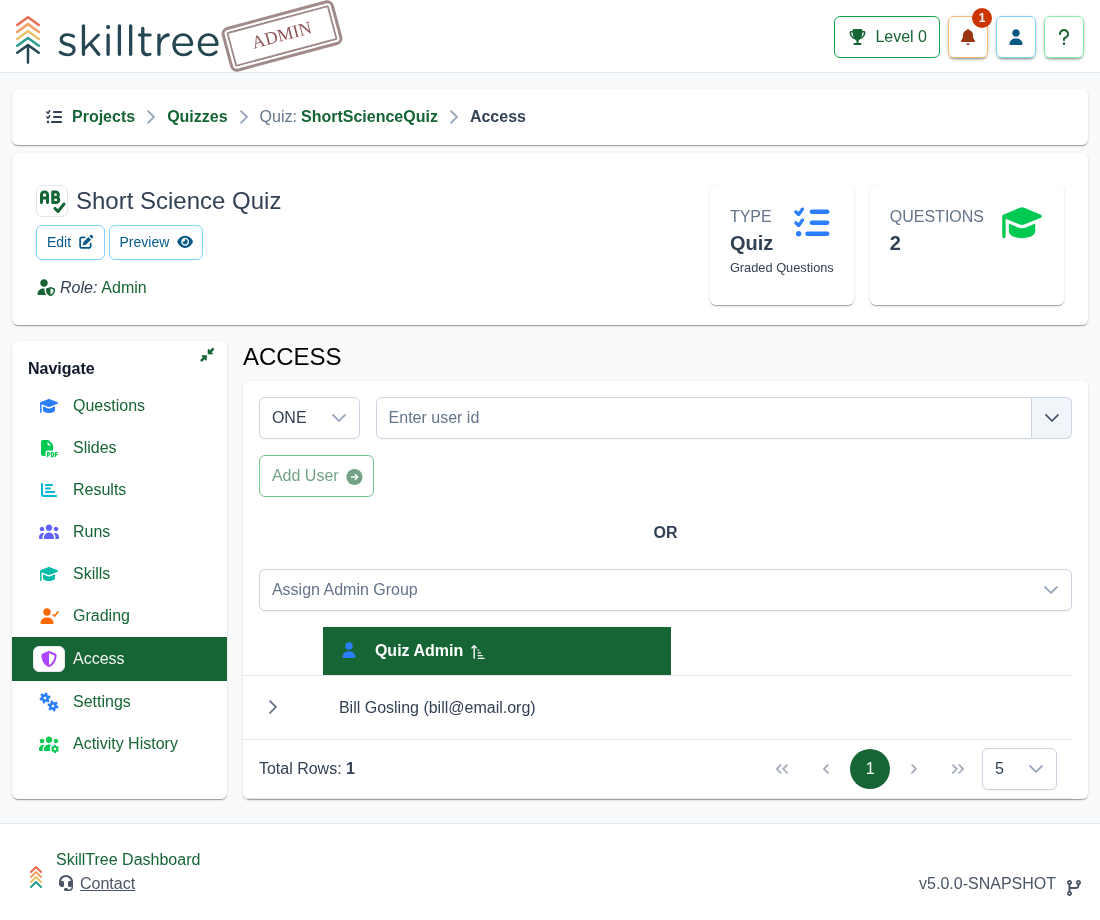 Quiz Access Page Screenshot