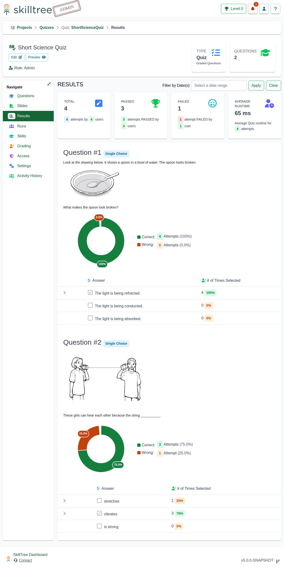 Quiz Results Page Screenshot