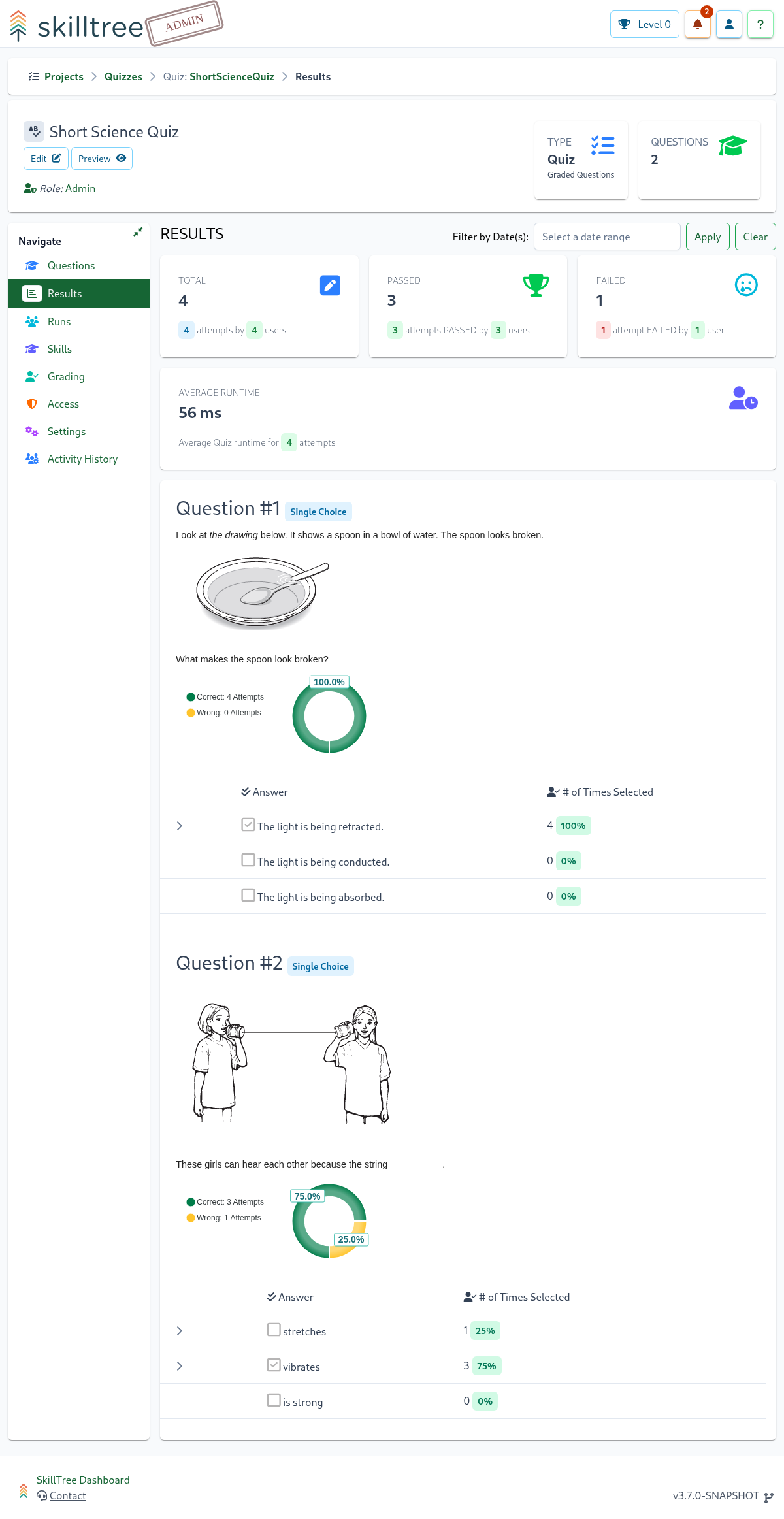 Quiz Results Page Screenshot