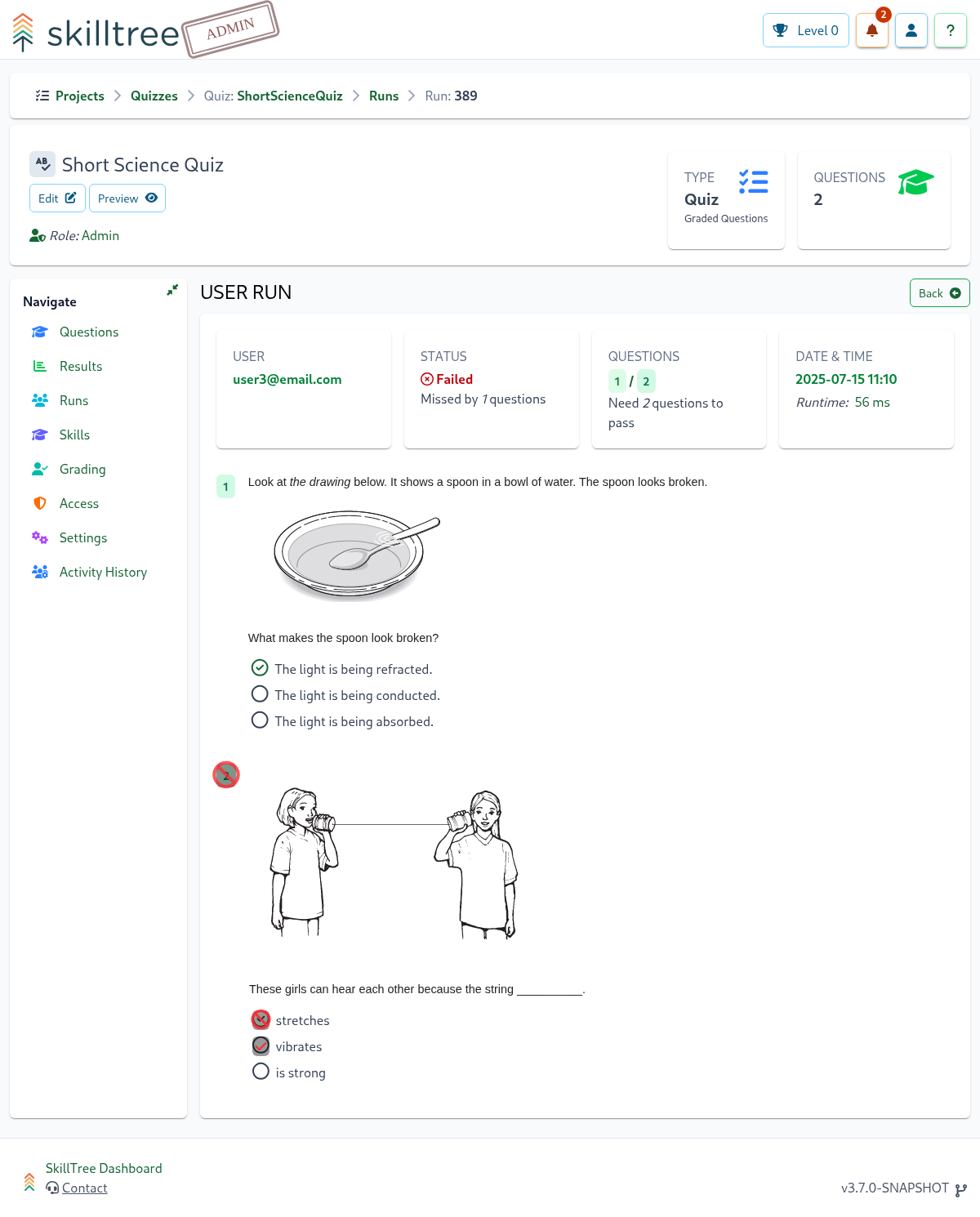 Quiz Single Run Page Screenshot