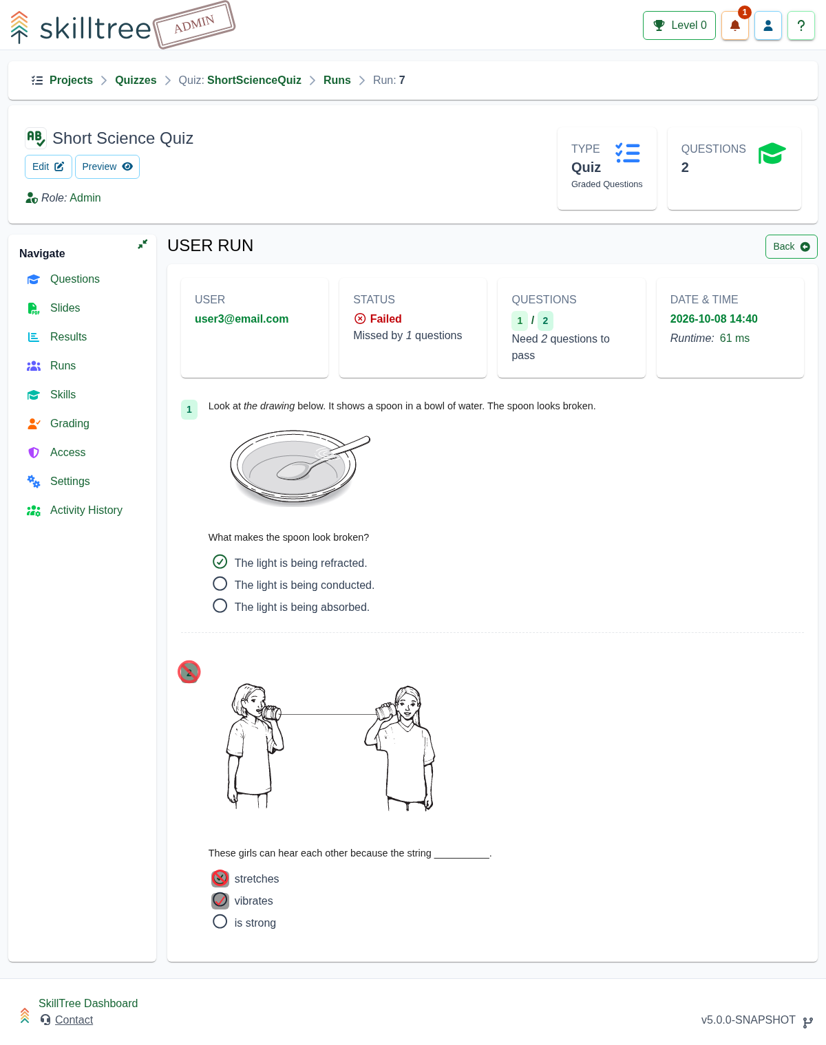 Quiz Single Run Page Screenshot