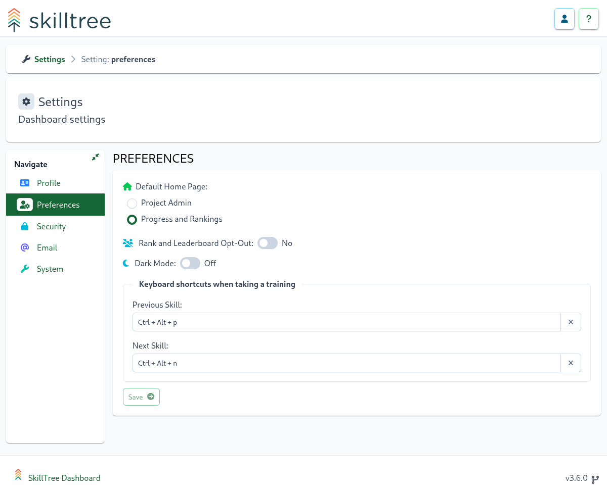 Preferences Page