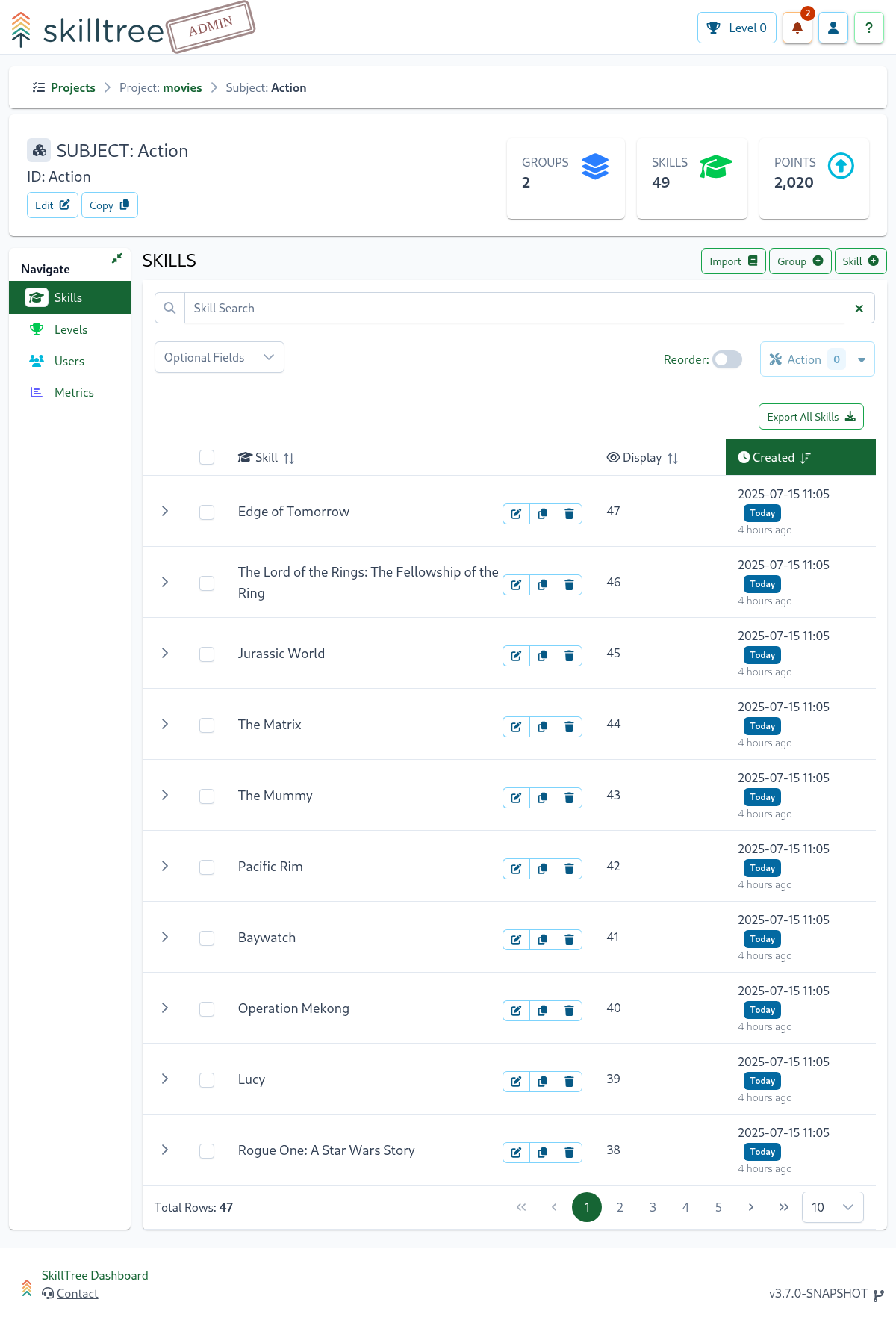 SkillTree Skills Page
