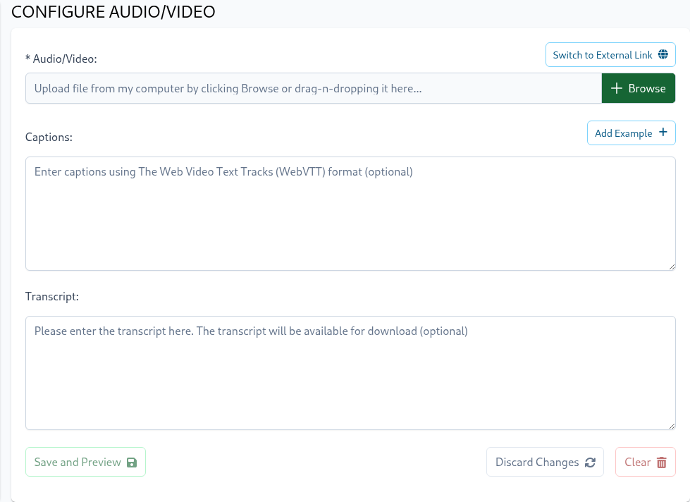 Video Config Page
