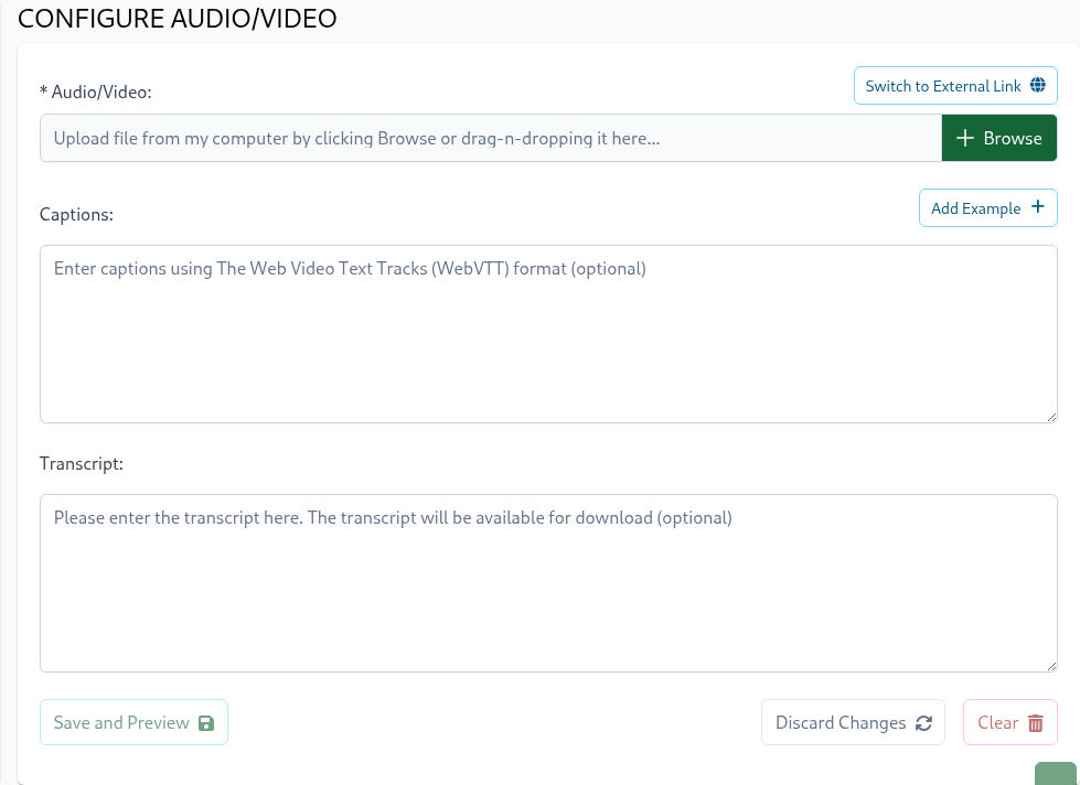 Video Config Page