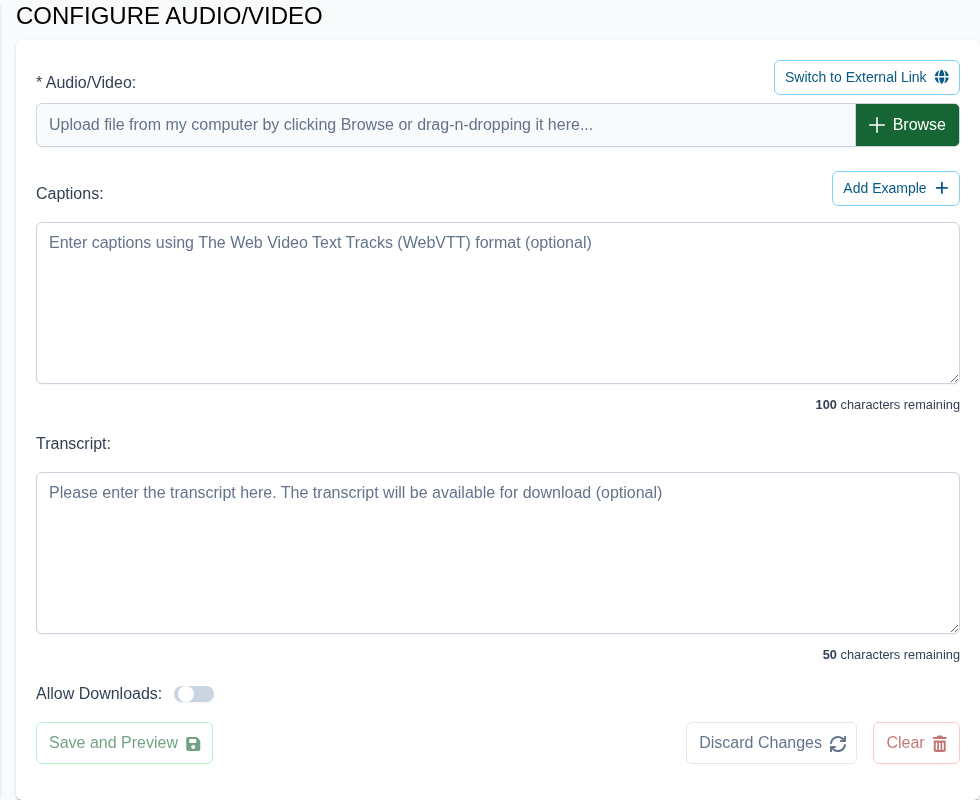 Video Config Page